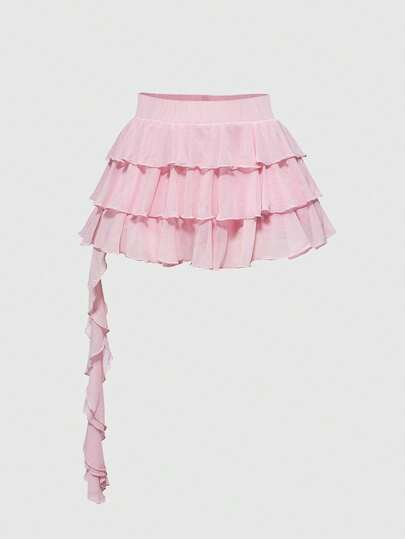 ROMWE Grunge Punk Vårlovskonsert Kvinnor Rave Festival Sexig Punk Musikfestival Fest Flerskiktad Asymmetrisk Tårtkjol Elastisk Mesh Plus Size Minikjol, Tillbaka till skolan, För Alla hjärtans dag