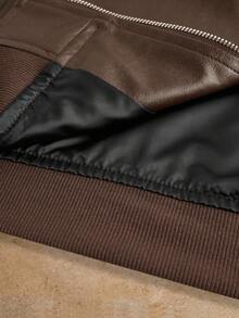 Manfinity BRENVOR 男士长袖复古休闲PU皮夹克，适合秋季和秋冬季穿着 - 棕色 - 查看 3