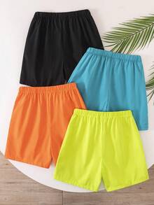 SHEIN Pantalones cortos de baño/playa con estampado de letras y cintura elástica para niño preadolescente - Multicolor - Ver 3