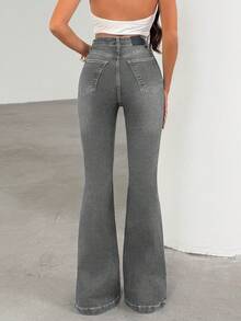 Woman Stretch High Waist Bootcut Denim Jean - Grey - View 3