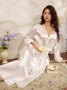 Côtesoire Bata con mangas de farol, puños con lazo y cinturón - Blanco - Ver 5