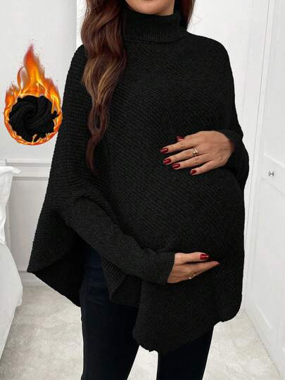 SHEIN Elegant Solid Color Turtleneck Poncho Sweater For Pregnant Women, Autumn/Winter