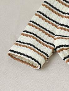 SHEIN Toddler Boys' Round Neck Long Sleeve Bear Graphic Striped Knit Casual Outfit, Spring/Autumn - Multicolor - View 5