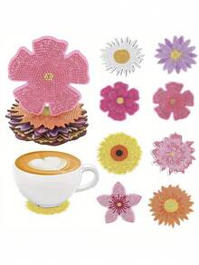 Zazumi DIY钻石画套装 - 8件套DIY钻石画艺术套装 | 花卉图案杯垫，独特造型水晶人造钻石马赛克工艺品 - 送给女性的独特礼物，减压爱好，友谊日礼物创意 - 彩色 - 查看 2