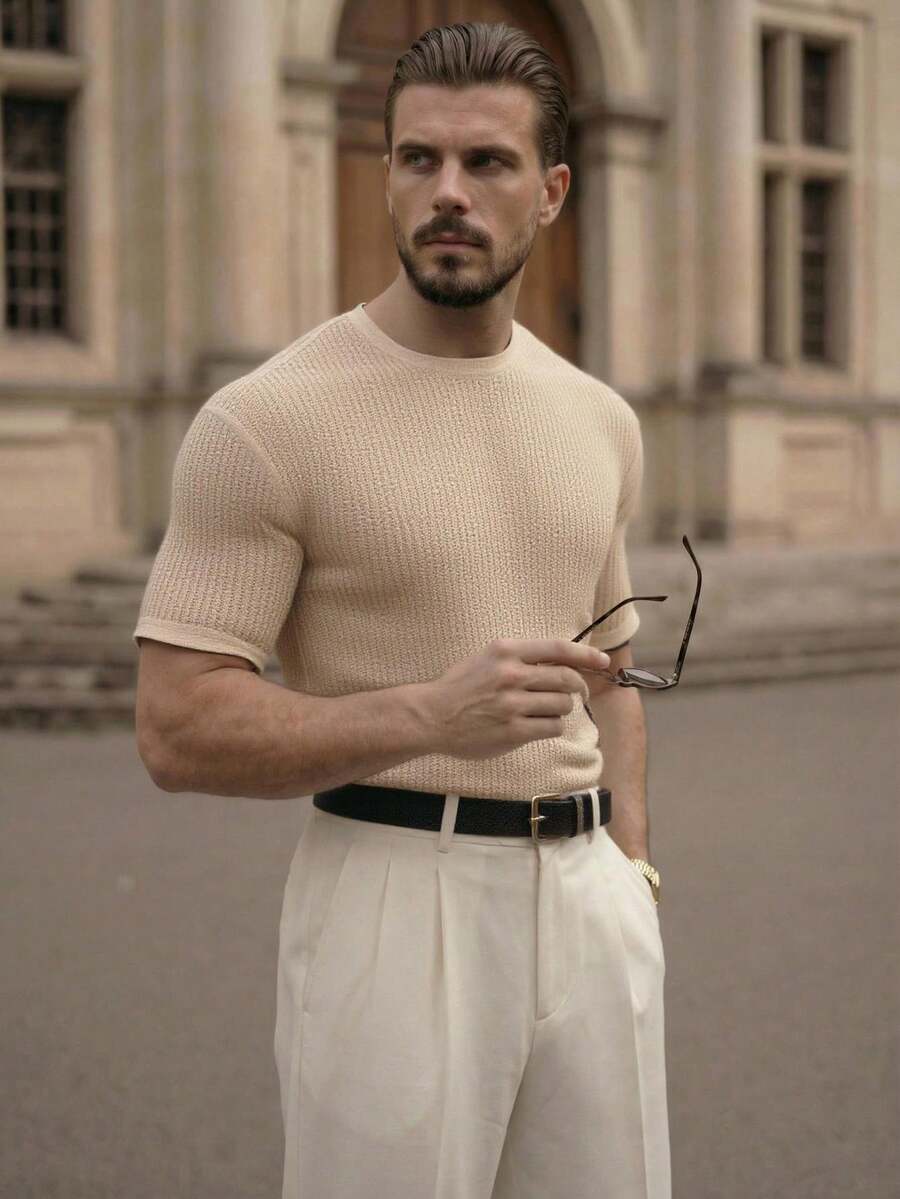 Manfinity VCAY Herren Lässig Einfarbiges Waffelpullover für den Sommer