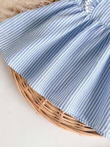 Newborn Baby Girl Blue And White Striped Ruffled Hem Dress, Summer - Baby Blue - View 10