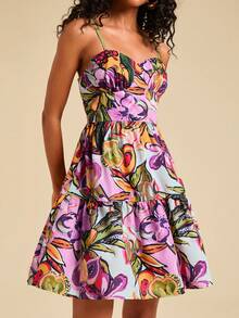 Travachic 女士印花褶皱胸部迷你连衣裙，度假款 - 彩色 - 查看 5