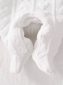 Set de 2 piezas de pelele y gorro con estampado de oso lindo y sencillo de manga larga para recién nacido, ropa de estar en casa casual - Blanco - Ver 4