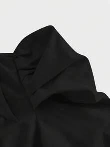 SHEIN MOD 女士纯色不对称下摆长袖上衣和高腰格子印花半裙优雅两件套 - 黑色 - 查看 7