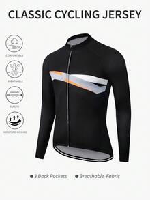 Acti Log Tricou de ciclism pentru bărbați, cu mânecă raglan în culori contrastante, cu fermoar în față - Negru - Vizualizare 1