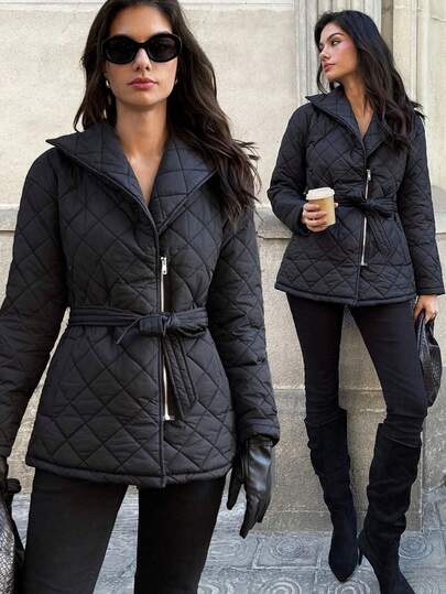 Firerie Women's Casual Warm Solid Color Zip-Up Quilted Padded Coat, Autumn/Winter