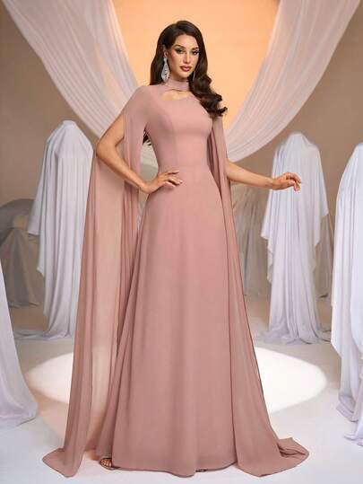 Aureia Elegant, Romantic, Fashionable, Dignified Lotus Root Pink Chiffon A-Line Dress, Graceful Party Dress, Wedding Guest Dress, Pink Dress, Fashionable And Elegant Wedding Guest Gown, Bridesmaid Dress