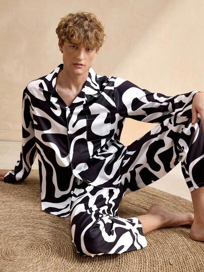 EverLounge Vintage British Exquisite Old Coin Elegant Geometric Print Soft & Comfortable Men's Loungewear Set, Suitable For Casual Outings And Home Wear