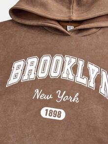 Girlism Teen Girl Letter Print Hooded Sweatshirt And Sweatpants Casual Suit, Brown - Brown - View 3