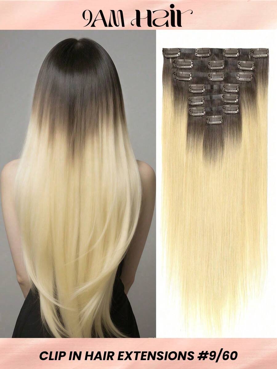 Seamless Clip Ins 无痕夹式真人发接发 浅棕色混铂金色接发 真人发夹式接发 7片装 PU 亲肤发片夹式接发 - S9/60 - 查看 1