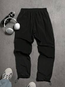 Manfinity Sport Corelite 男士龙纹抽绳腰运动裤秋季透气 - 黑色 - 查看 2