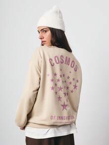 SURIMA Casual Women's Apricot Knitted Long Sleeve Pullover Sweatshirt With Letter Pattern And Regular Length - Apricot - View 1