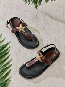 SHUZIA Women's Casual Comfy Gold Seastar Ornament Flat Sandals - Coffee Brown - View 7