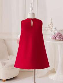 Glamorique Kids Girls' Solid Color 3D Floral Elegant Design Party Flower Girl Dress, Spring/Summer - Red - View 2