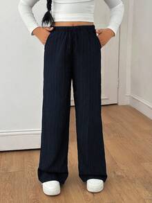 Sparklyn 2pcs Girls Casual Loose Wavy Pleated Wide Leg Pants, Versatile For Pairing With T-Shirts, Hoodies, Jackets, Suitable For All Seasons - Multicolor - View 6