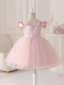 Glamorique Kids Abito senza maniche per bambine con decorazione floreale 3D in perline, tessuto in chiffon e raso a spalle scoperte, abito elegante di alta qualità per uso quotidiano, vacanze, matrimoni, feste di compleanno, esibizioni, principessa - Rosa - Visualizzare 2