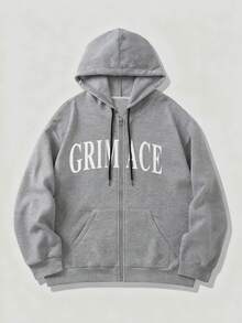 ROMWE MEN Men's Letter & Portrait Print Hooded Neck Long Sleeve Sweatshirt Sweatshirt - Multicolor - View 2