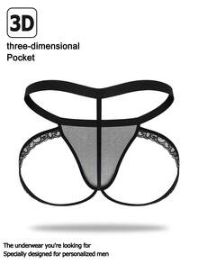 DrisQ 1 Stück schwarze Spitzenborte Mesh atmungsaktive Mitteltaille Tanga Slips, sexy und verlockend für Herren