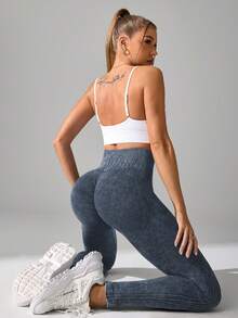 Easithlete 女士高腰日常健身运动紧身裤瑜伽裤 - 灰色 - 查看 6