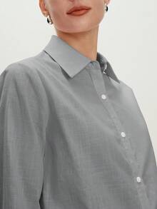 BizChic 女款襯衫 春季翻領前開襟單排扣 優雅簡約休閒 通勤約會 日常度假 日畢業季 音樂節顯瘦百搭 高端夏季社交節日派對出遊海灘辦公室法式復古清新 - 灰色 - 查看 6