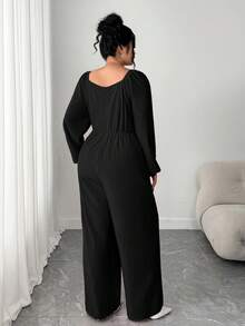 Elenzga Plus Size Red Christmas Elegant Jumpsuit, 2025 New Style, Off Shoulder Criss-Cross Wrap Collar Straight Leg Jumpsuit, Suitable For Back To School, Graduation, Holidays, Valentine's Day, Music Festivals, Mother's Day, Halloween, Thanksgiving, Easter, National Day, Galas, Dates, Parties, Weddings, Outdoor Activities