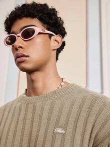 SWAVVY 男士绿色圆领休闲长袖字母图案套头毛衣 - 卡其色 - 查看 6