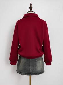SHEIN Tween Girl Casual Minimalist Zip-Up Raglan Sweatshirt, Autumn/Winter - Red - View 2