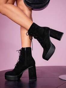 CUCCOO LuxiPop Damen Mode vielseitige Pendler Casual Plateau Knöchel Stiefel - Schwarz - Übersicht 9