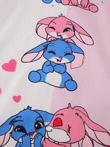 2pcs/Set Young Girls Cute Cartoon Rabbit Print Flutter Sleeve Round Neck Dress & Nightgown Loungewear Set, Elegant Casual Comfortable Daily Wear - Multicolor - View 6
