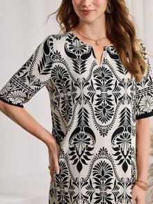 Miaspire Đầm lửng cổ chữ V in họa tiết cây cỏ, kiểu dáng thường ngày, thích hợp cho kỳ nghỉ hè, trang phục đi nghỉ mát cho nữ, trang phục đi chơi. - Nhiều màu - Xem 6