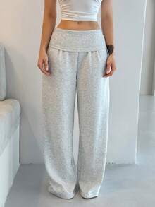 Shopreo Extreme Wide Leg Fold Over Waist Pants Spring Casual Summer Airport Fall Autumn Winter Christmas - Grey - View 6