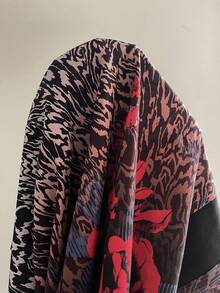 Miaspire Vestido de manga larga con cuello en V, estampado de flores de rosa y efecto degradado para tallas grandes - Negro - Ver 7