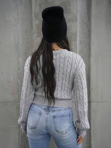 SAYEHFBABY Plain Solid Color Twist Knit Crew Neck Casual Versatile Long Sleeve Pullover Sweater Knit Pullover Fall Winter Outfit - Grey - View 2