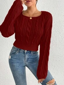 Rafferiza 方领纯色休闲百搭长袖套头毛衣