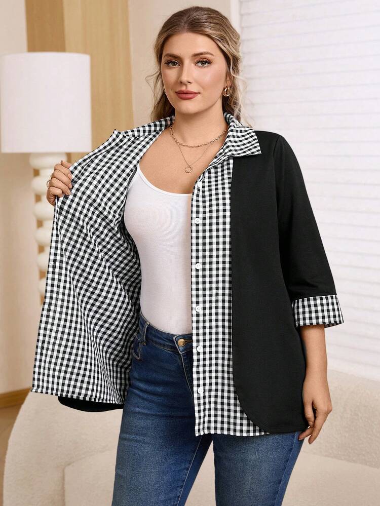 Plus Size Women Plaid Lapel Single-Breasted Casual Coat Winter For Women Christmas For Women New Year Office Top Valentine's Day, Mother , Comfortable And Casual Beach Spring Breaks Holidays Business Casual