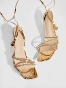 CUCCOO SZL Giày cao gót buộc dây gợi cảm cho nữ - Hoa hồng vàng - Xem 2