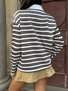 MainGRL Striped Knit Print Women Casual Versatile Long Sleeve Polo Shirt, Autumn Winter For Women - Multicolor - View 2