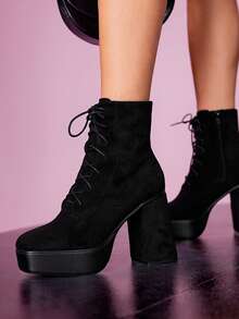 CUCCOO LuxiPop Damen Mode vielseitige Pendler Casual Plateau Knöchel Stiefel - Schwarz - Übersicht 11