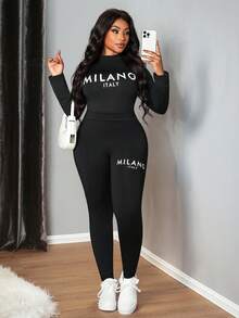 Truni Bộ 2 chiếc áo phông in chữ Milano cỡ lớn thường ngày, Thu/Đông - màu đen - Xem 9