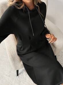 SHEIN LUNE Women's Casual Cinched Waist Hoodie Dress - Black - View 8
