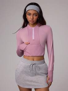 Gameset SHEIN Sport Camisa polo de yoga casual con dobladillo dividido y parches, adecuada para actividades interiores y exteriores - Morado - Ver 5