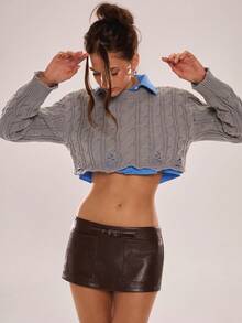 Avenya Calça Shorts com Cinto Destacável Marrom Café de Cintura Baixa Ultra Curta, Shorts de Couro PU Plissado com Fivela Sólida, Shorts Casuais Curtos Decorados com Fivela de Cor Sólida, Shorts Curtos de Couro, Parte de Baixo para Noite, Parte de Baixo para Balada, Shorts Marrom Café, Parte de Baixo para Festa, Shorts de Couro, Adequado para Transporte, Lazer, Saída, Encontro com Amigas, Uso Universitário, Estilo Old Money, Múltiplas Ocasiões - Multicolorido - Visão 1