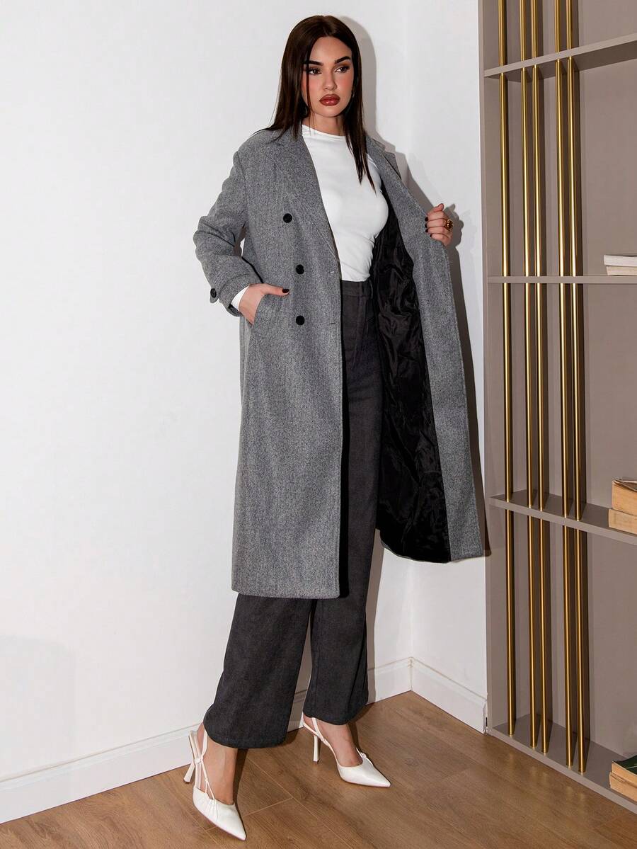 Bris Aura Ladies Lapel Double Breasted Woolen Coat  Fall Winter Cloth For Women