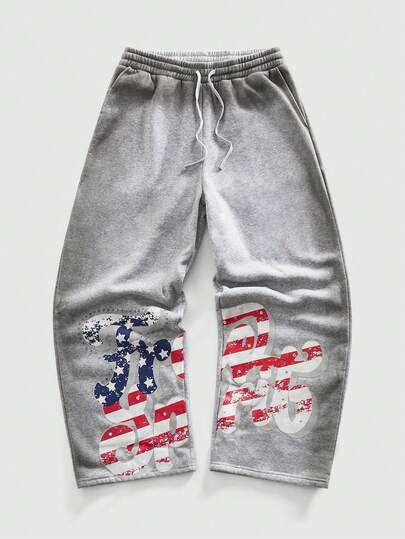 Street Life بنطلون رياضي رجالي عصري بطبعة حرفية رجعية ومصبوغ برذاذ مع حافة منحنية