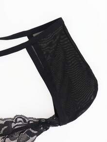 1pc Men's Sexy Lingerie, Black Mesh Hollow-Out Lace Trim Waist Underwear - Black - View 8